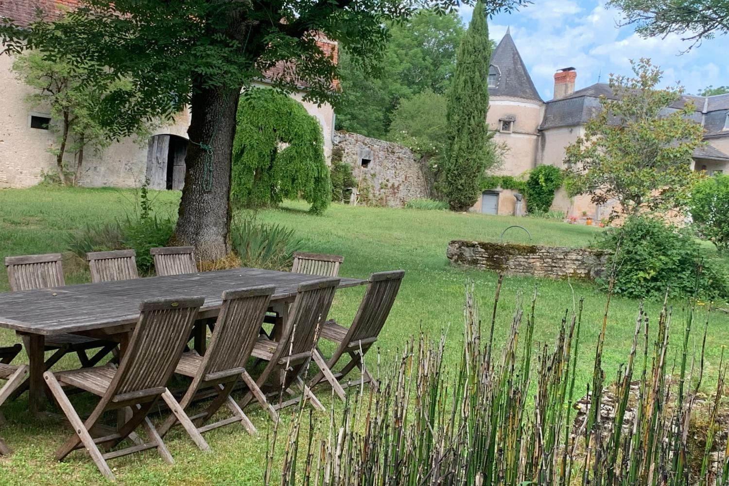 Garden in France and table