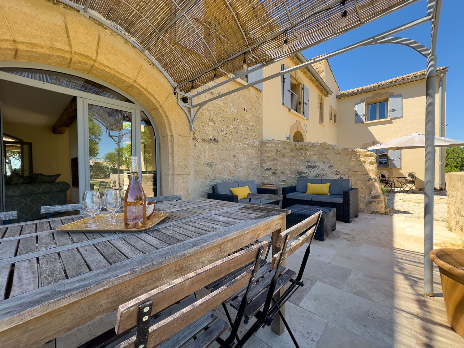 Shaded dining terrace | Holiday home in South of France