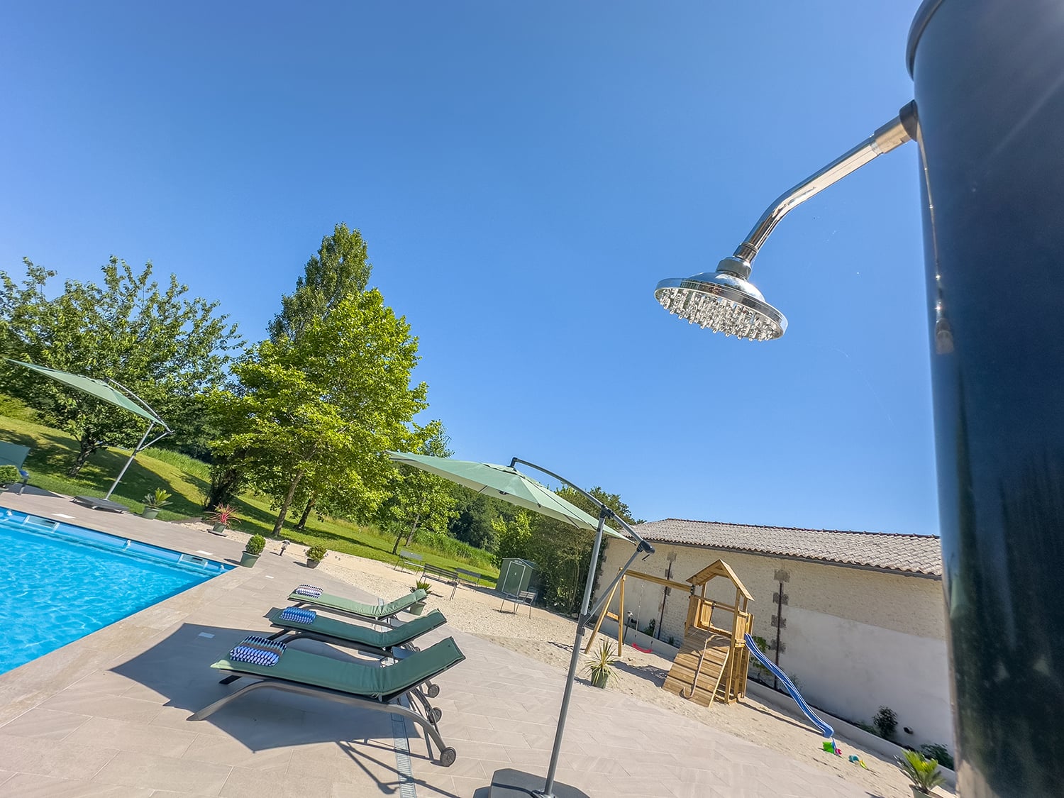 Private heated pool with pool shower