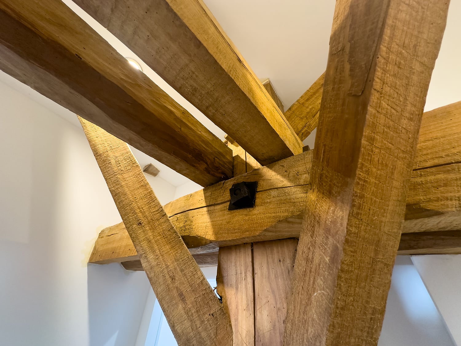 Wooden beams in bedroom