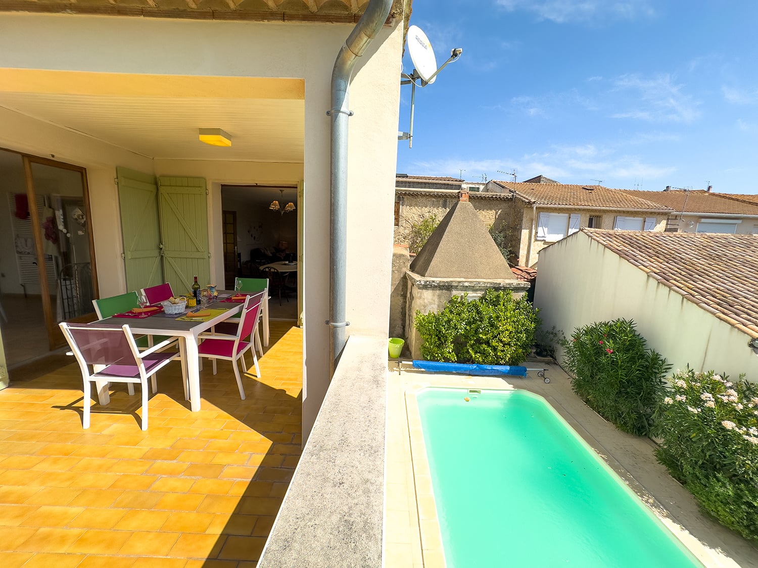 Shaded dining terrace and private pool